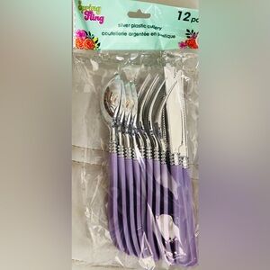 12piece light purple lilac lavender and silver spring themed‎ plastic cutlery